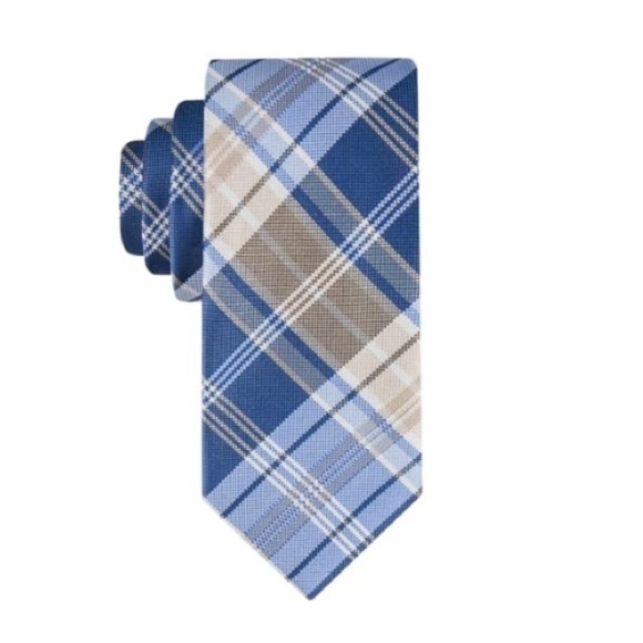 Tommy Hilfiger Men's Boston Classic Plaid Tie Blue Size Regular - Picture 4 of 7